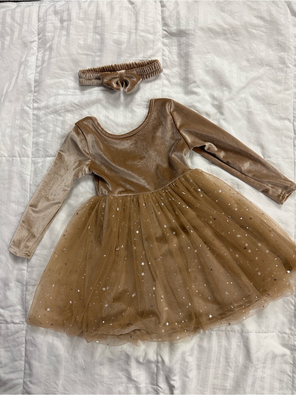 Girls Gold Velvet & Star Tulle Dance Dress with Matching Headband